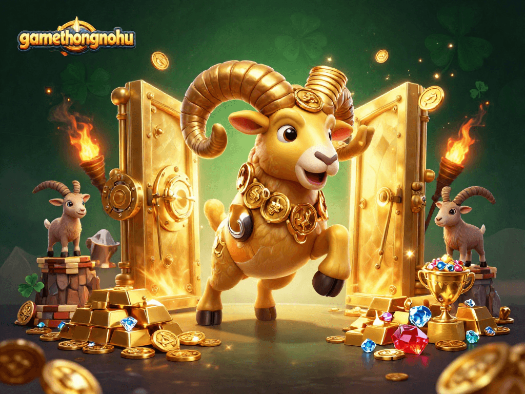 Experience massive wins in gamethuongnohu with exciting treasure-filled scenes featuring a golden ram!