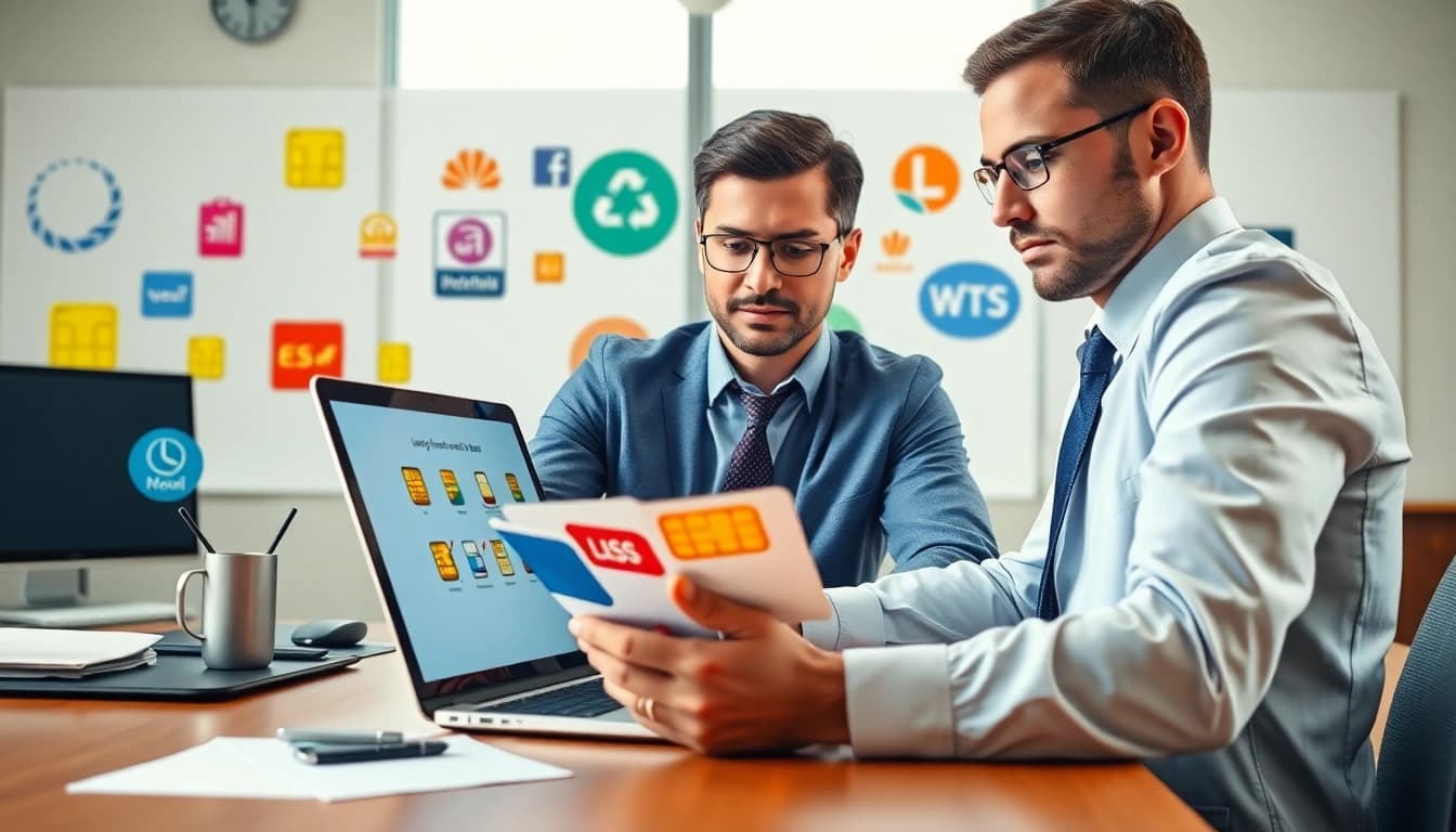 Compare business SIM only deals UK with a professional analyzing options on a laptop in an office.