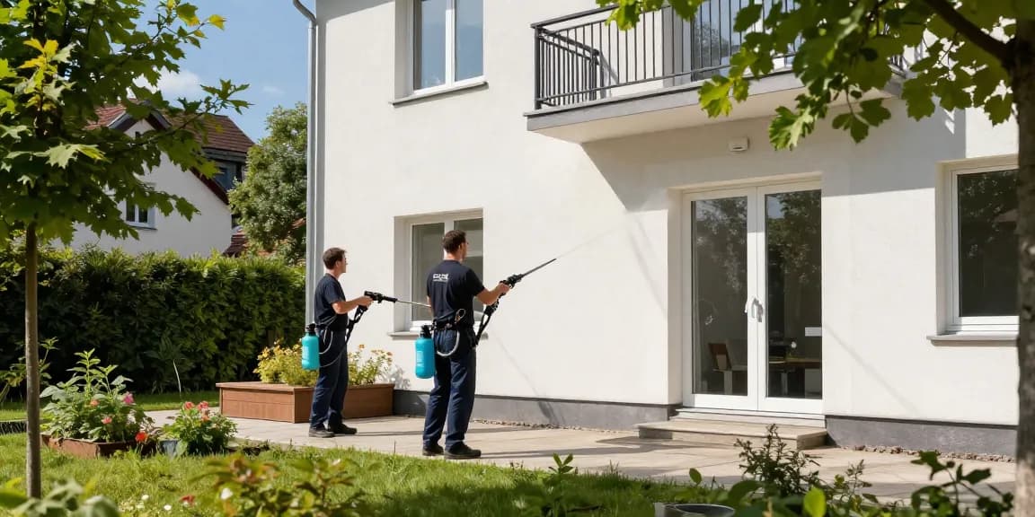 Fassadenreinigung Winterberg mit professionellem Team bei der Anwendung umweltschonender Reinigungsmittel.