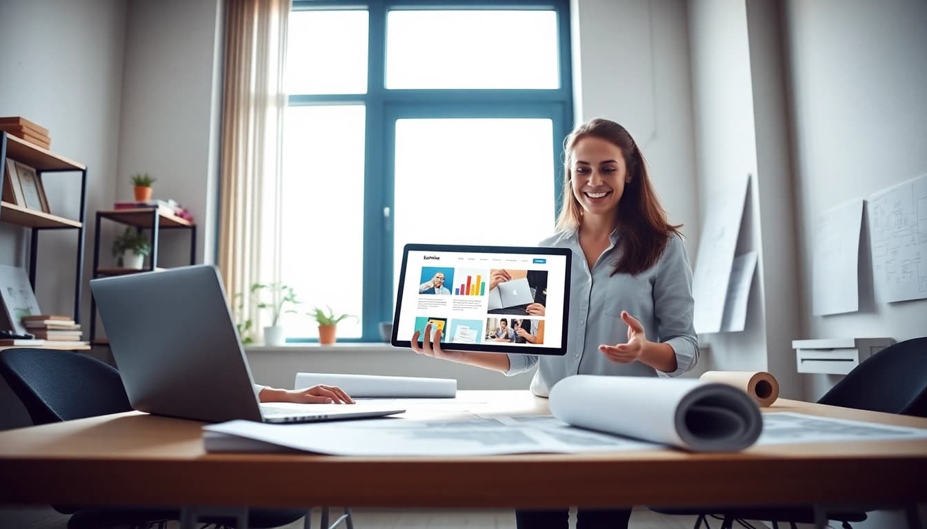 Showcasing engaging Edmonton web design consultation with modern digital elements.