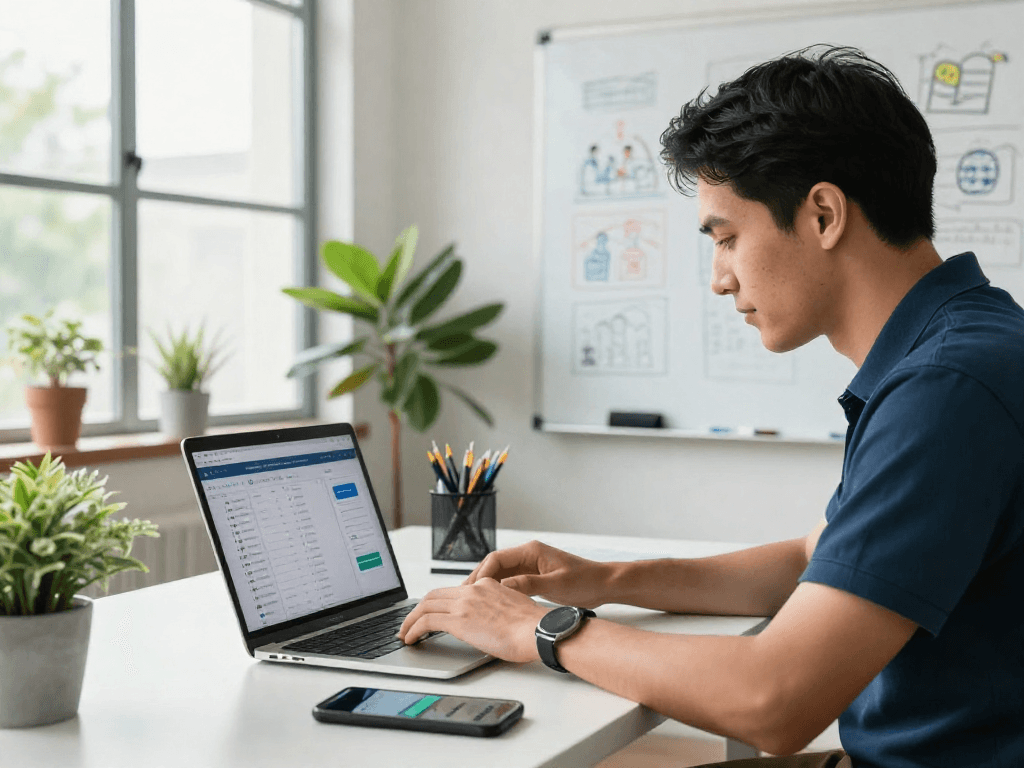 Contractor lead generation strategies in action at a modern office space, showcasing a professional working environment.