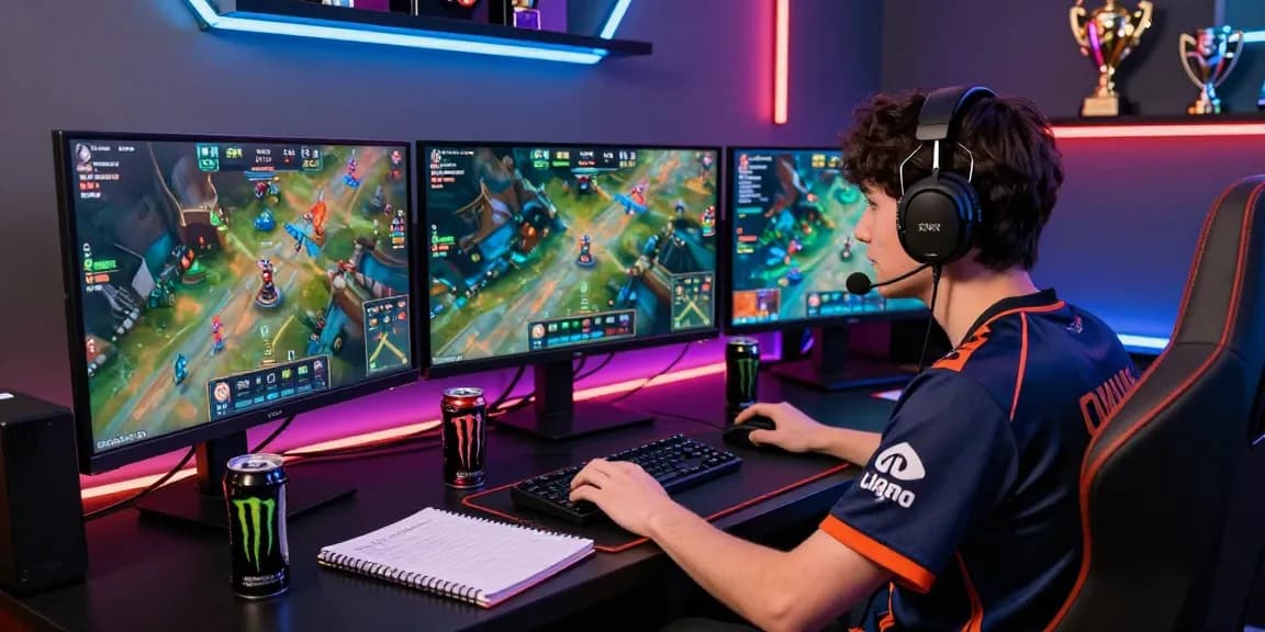 Mastering 롤배팅 하는 법 with an engaged gamer analyzing live esports data in a vibrant gaming setup.