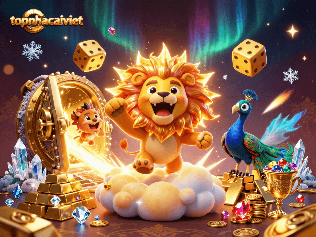 Experience thrilling gameplay at topnhacaiviet with a vibrant casino-themed 3D illustration.