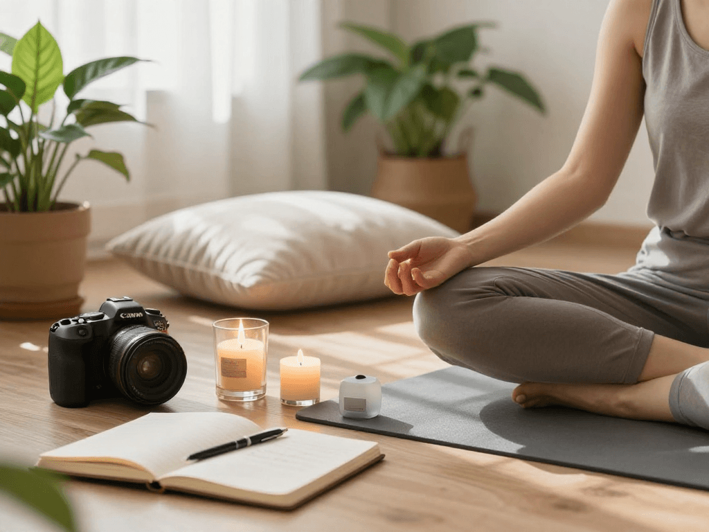 Person practicing mantra88 meditation in a tranquil indoor setting