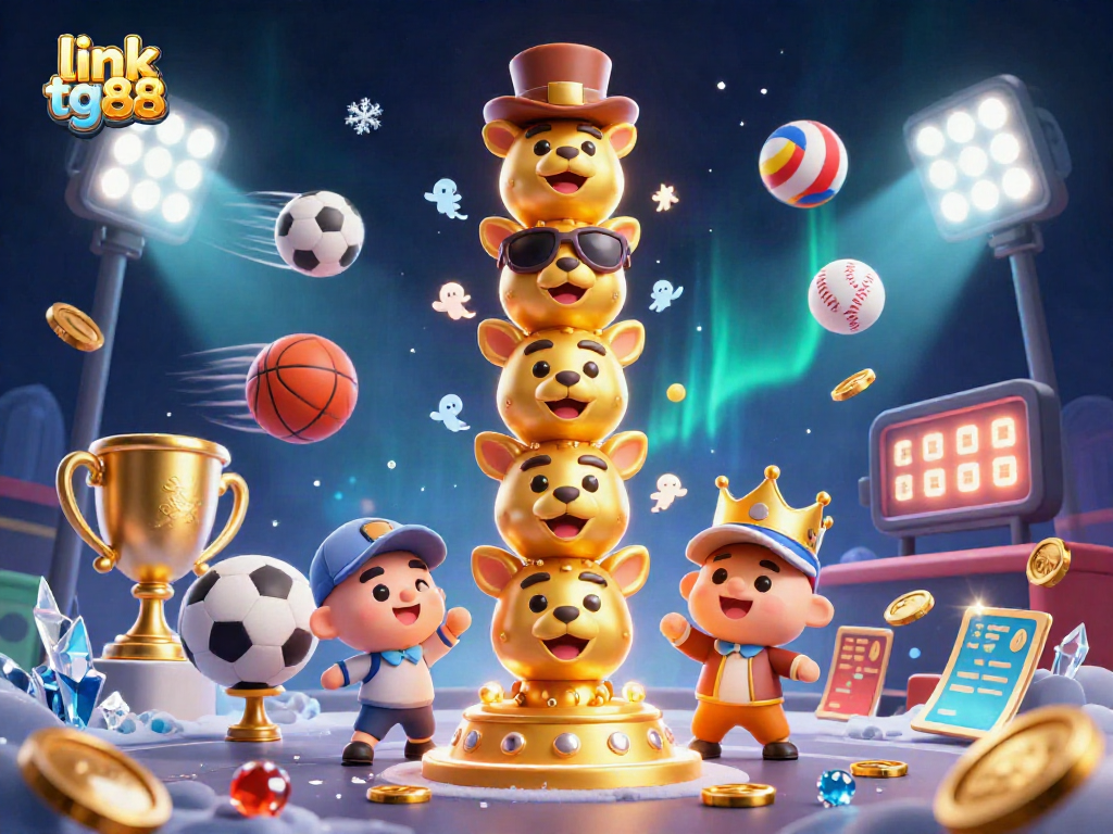 Engage with the exciting features of link tg88 through a vibrant 3D casino scene filled with dynamic sports elements.