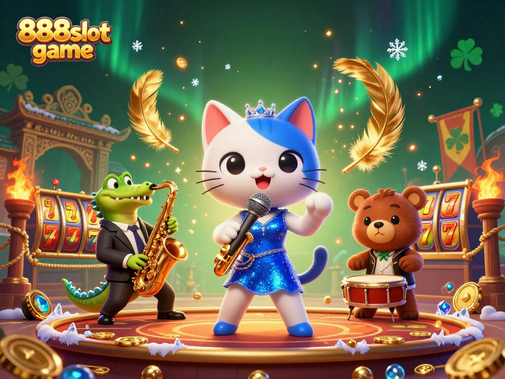 Engage in the thrilling 888slot game featuring exciting characters amidst a vibrant casino atmosphere.