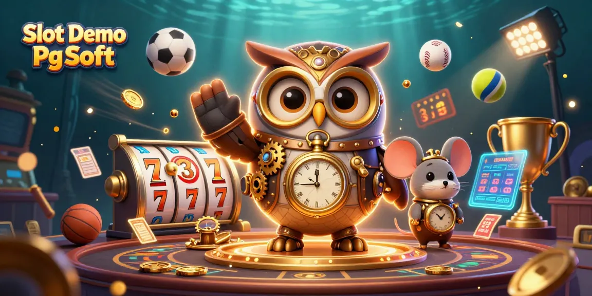 Engage with Slot Demo Pg Soft in this vibrant casino scene featuring steampunk characters, slot reels, and dynamic sports elements.