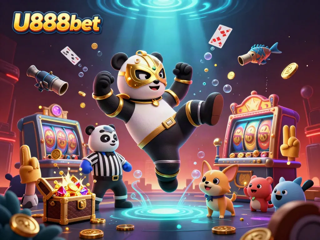 Engage in thrilling casino gameplay with U888bet featuring lively characters in a colorful betting scene.