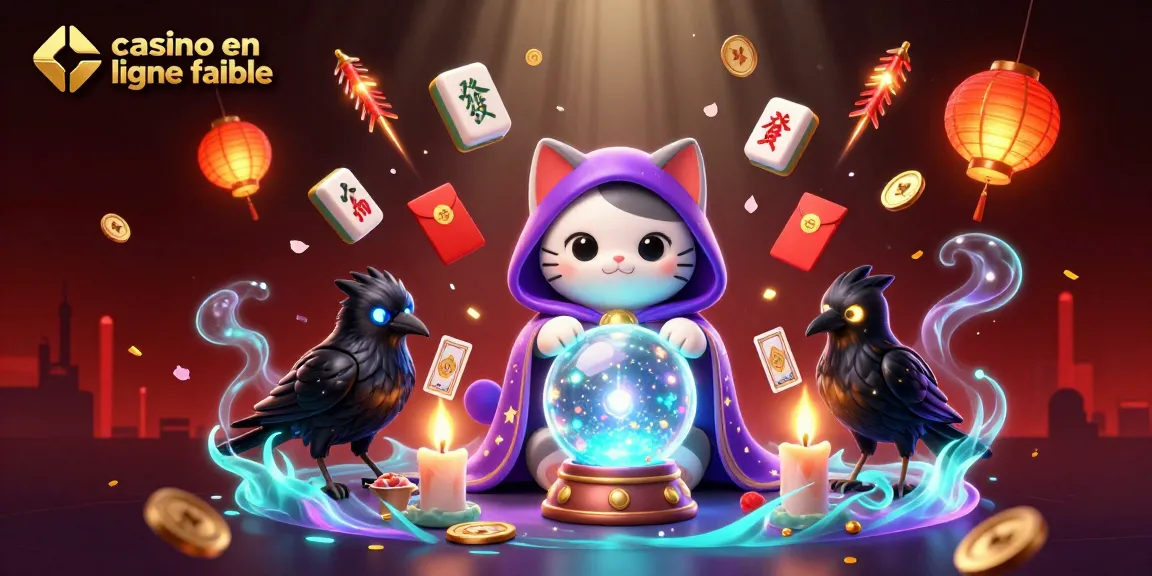 Visualisez un casino en ligne fiable avec un chat mystique et un corbeau mystérieux.