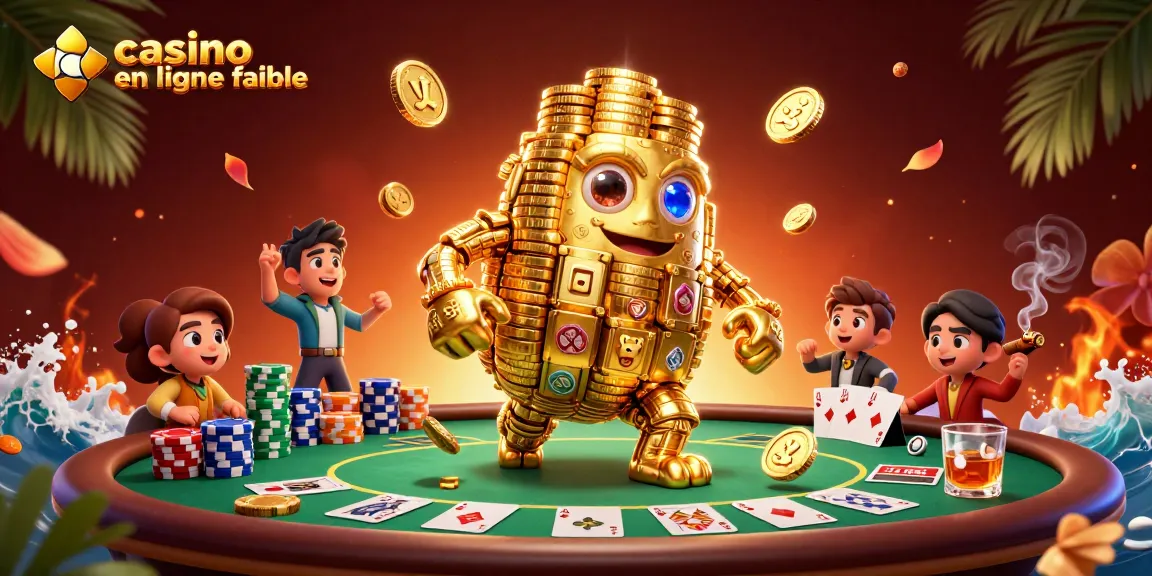 Découvrez un golem en or et des jetons autour d'une table de poker dans un casino en ligne fiable.