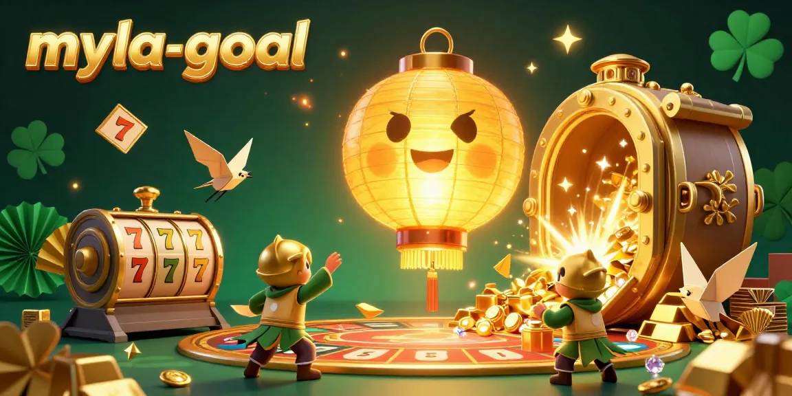 Experience the thrilling excitement of myla-goal with a vibrant casino scene filled with gold treasures and game elements.