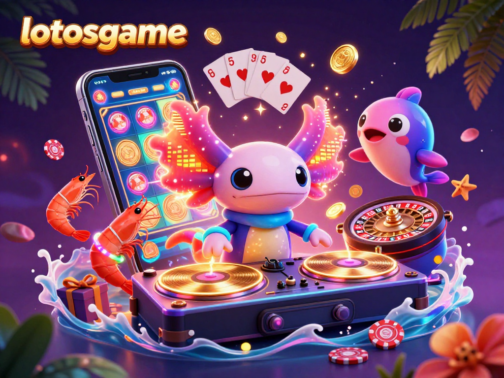 Play and win at lotosgame with a vibrant underwater casino scene featuring an axolotl DJ and lively sea creatures.