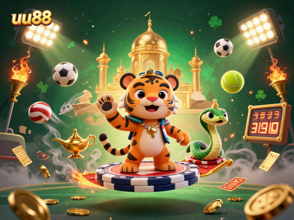 uu88 captures thrilling casino sports action in a vibrant 3D cartoon illustration