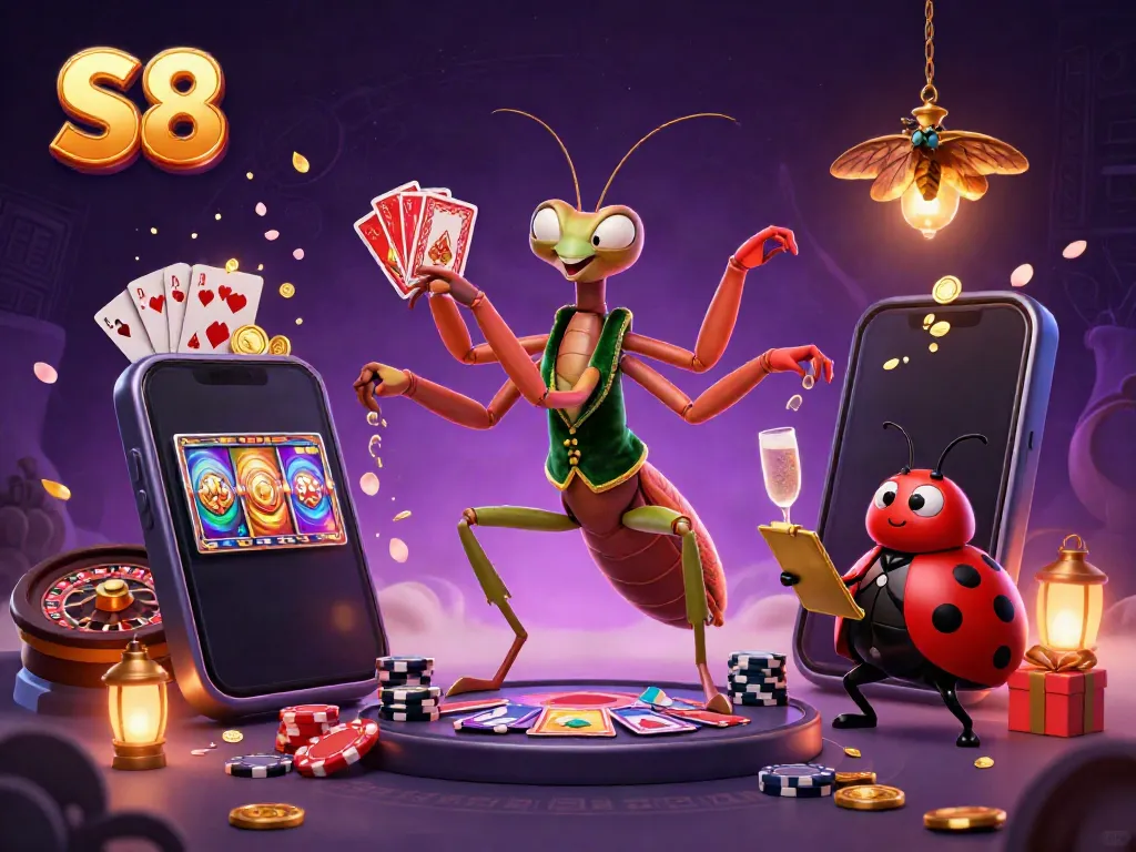 Experience dynamic gaming at S8 with vibrant characters and lively casino elements.