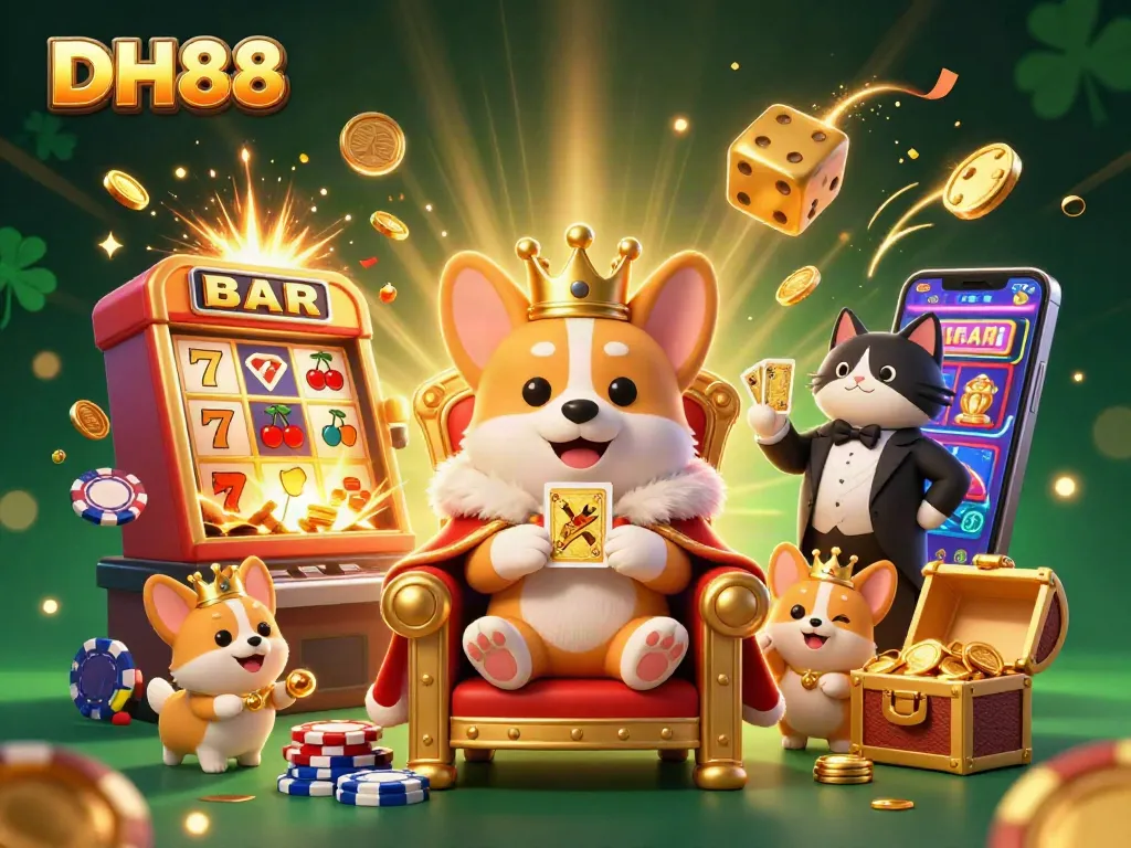 Experience the excitement of DH88 with playful casino-themed characters and vibrant gaming elements.