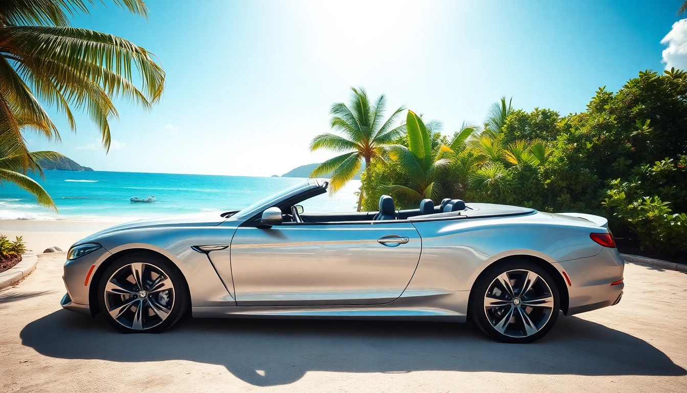 Experience premium car rental saint barth with luxury vehicles against a stunning beach backdrop.