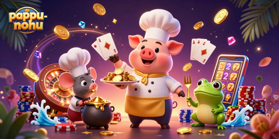 Experience the excitement of pappu-nohu with a vibrant 3D casino scene showcasing playful characters and premium gaming elements.