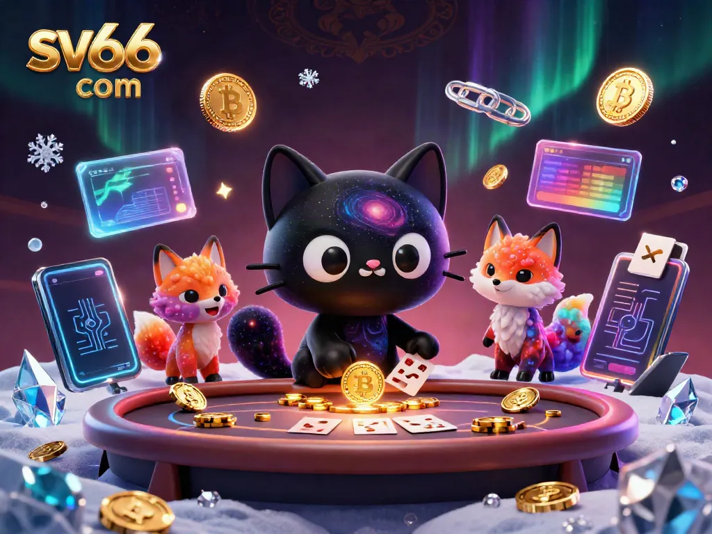 Engage with sv66 com's cosmic casino scene featuring a black hole cat pulling in golden chips.
