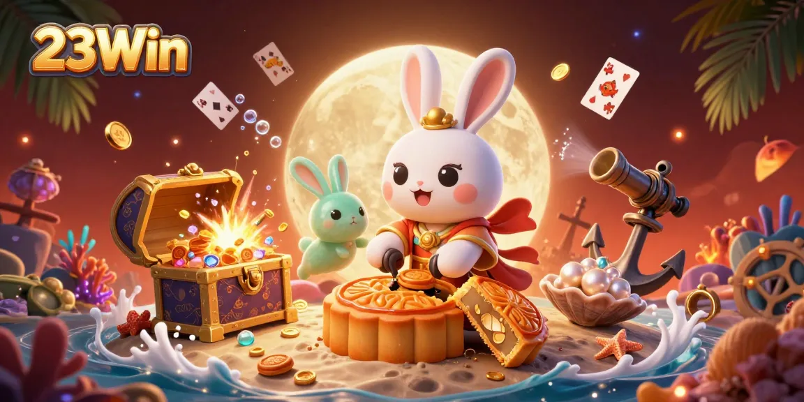 Win exciting bonuses at 23Win with captivating lunar-themed gambling illustration!