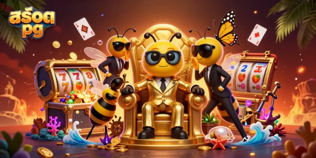Experience exciting slot actions with สล็อต pg as vibrant characters enjoy a thrilling gaming scene.