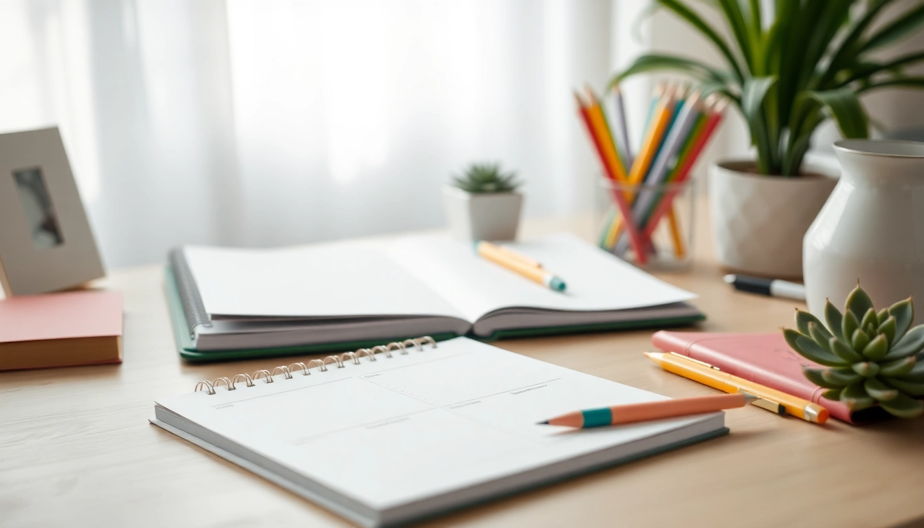 Effortless Daily Organization illustrated in a bright workspace with planner and colorful stationery.