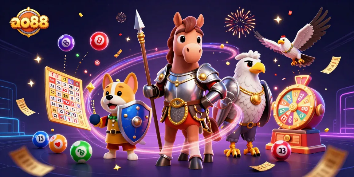 Experience excitement with ao88, featuring a knight and puppy in a vibrant casino scene.