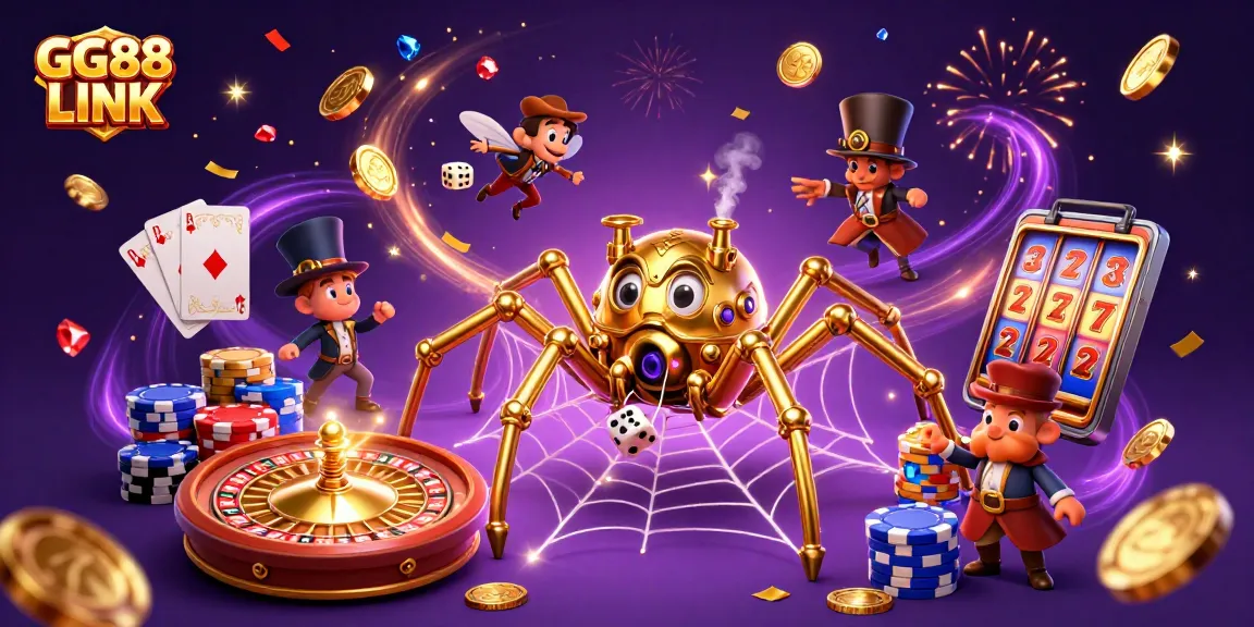 Win big at GG88 LINK with this vibrant illustration of dynamic casino elements and steampunk characters.