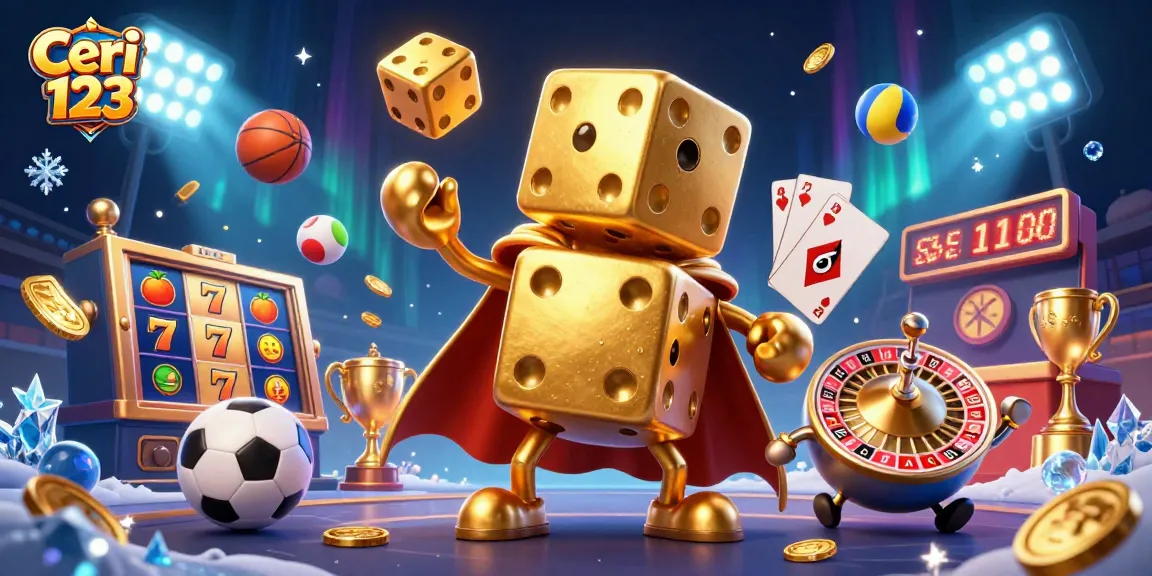 Win at Ceri 123 with a golden dice golem and dynamic slot game elements in action.