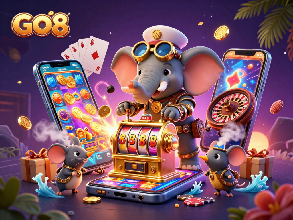 GO8 showcases its vibrant gaming world with an engaging steampunk-themed illustration, enticing players to spin the slots.