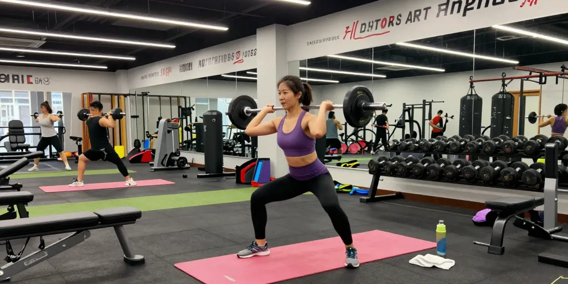 Woman performing weight training in a vibrant gym surrounded by gym equipment for Selliza Steroids fitness.