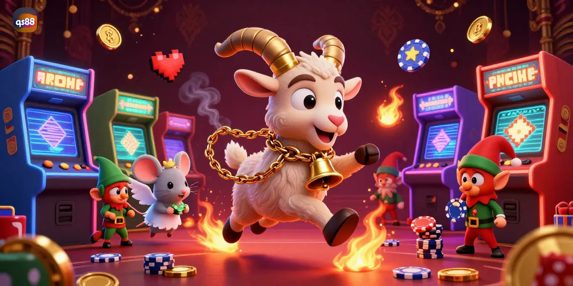 Experience qs88's thrilling holiday casino with a Krampus goat, an angel mouse, and mischievous elf gremlins.