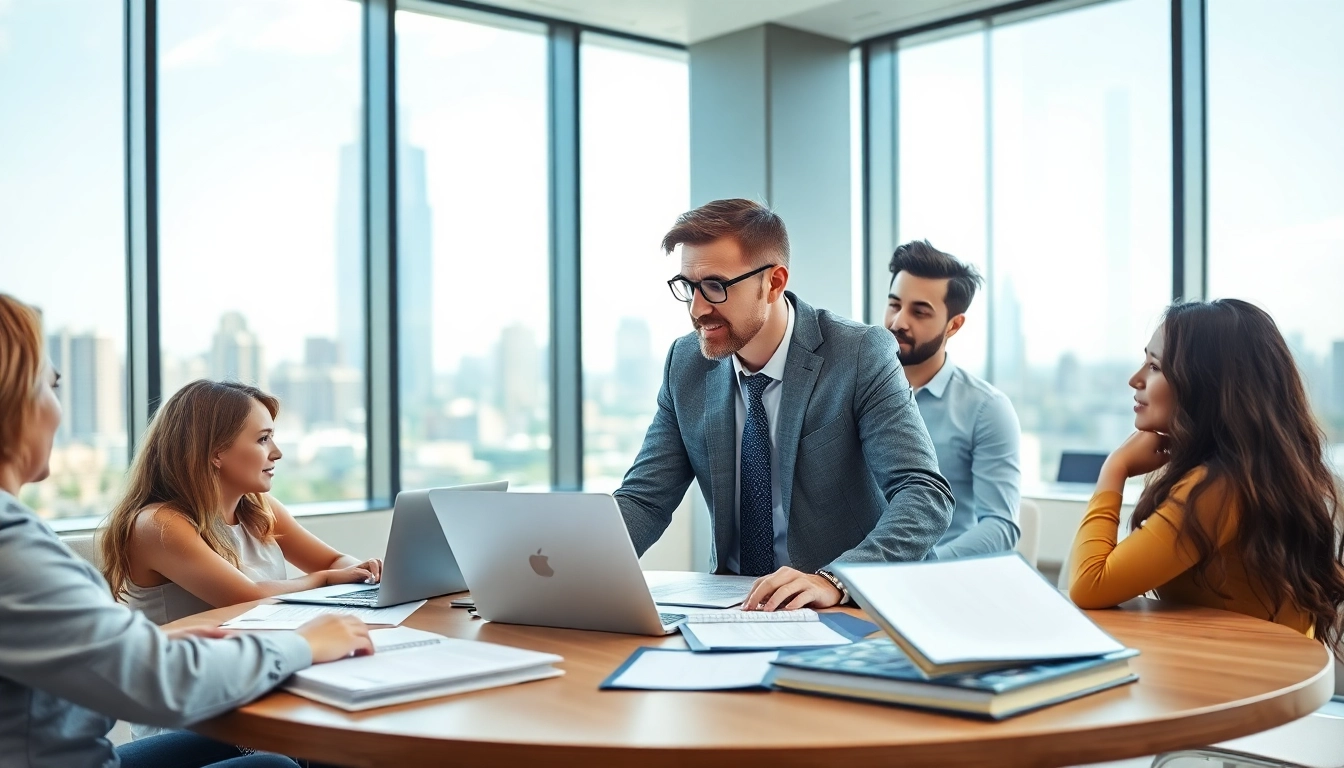 Management consultant Sacramento collaborating with a diverse team in a modern office.