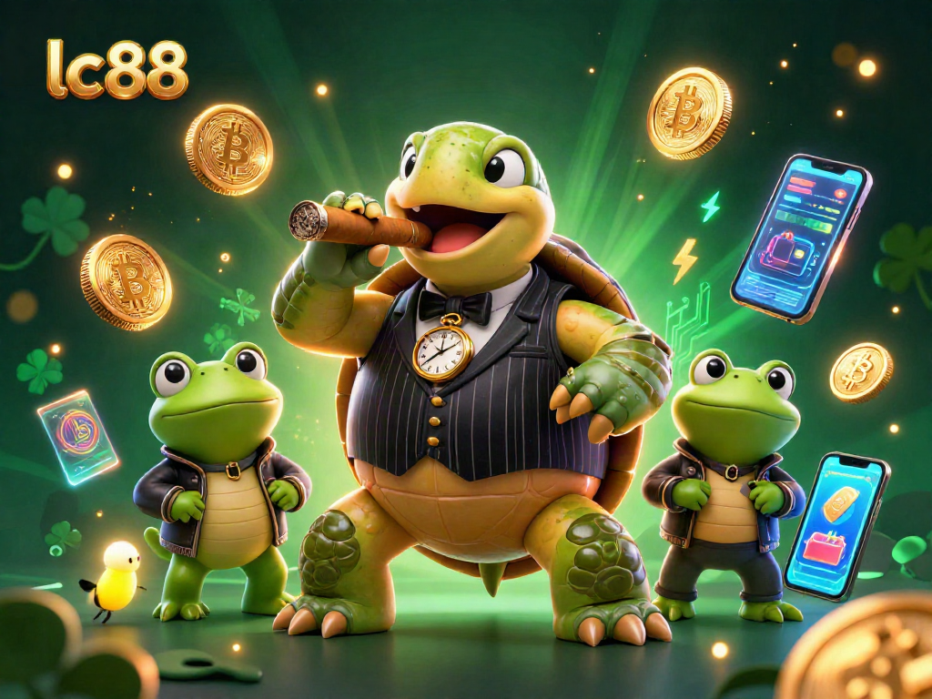 Spin the reels with lc88's vibrant casino scene featuring crypto and gambling elements.