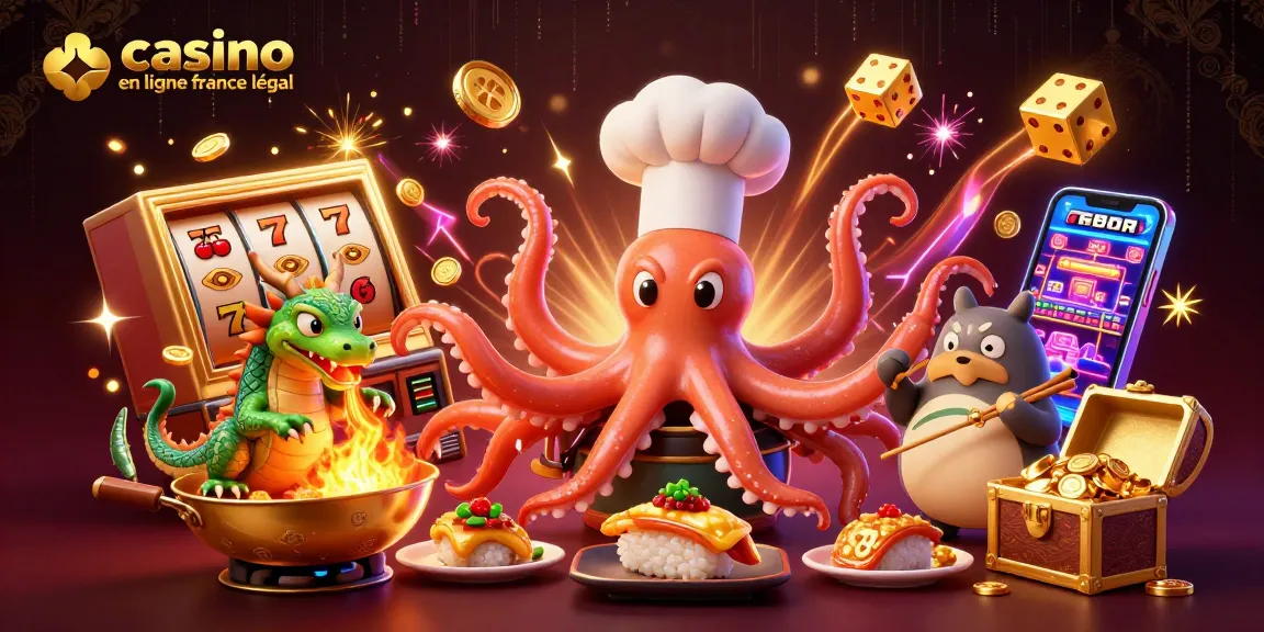 Profitez de l'expérience unique des jeux de casino en ligne légal en France avec une illustration dynamique et festive.
