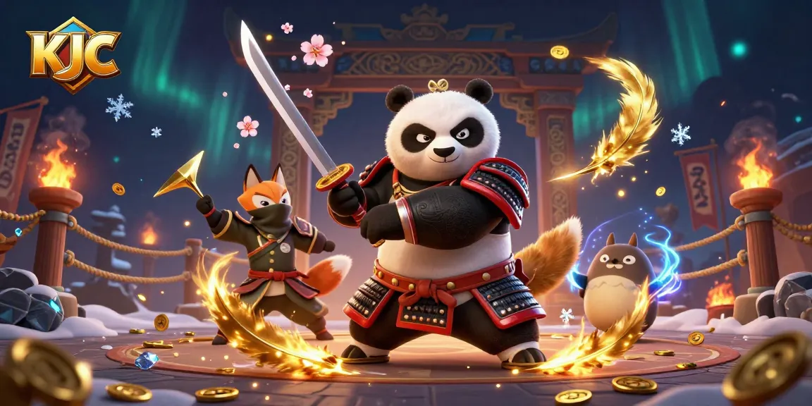 KJC enhances gaming excitement with a dynamic scene featuring a samurai panda and ninja fox in an engaging casino backdrop.