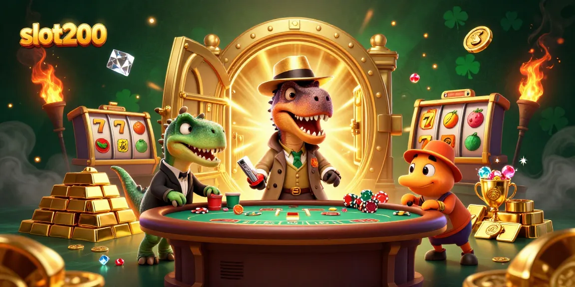 Rasakan keseruan slot200 dengan velociraptor, stegosaurus, dan kompi di meja judi yang penuh harta!