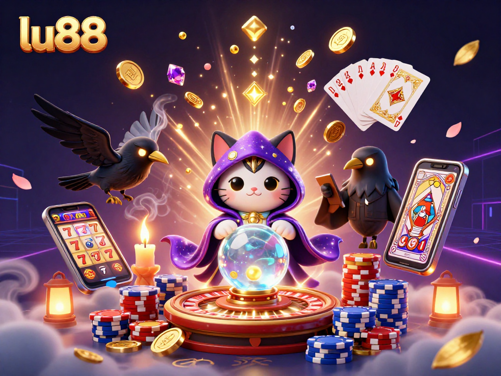 Experience thrilling gaming action with lu88 through vibrant 3D visuals and casino elements.