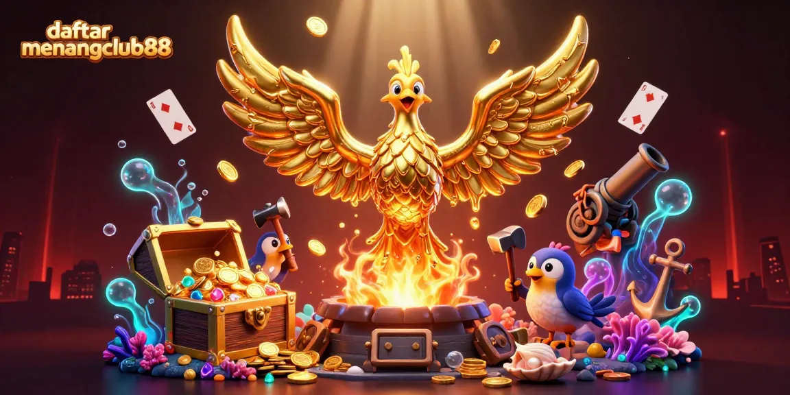 Experience thrilling gameplay with daftar menangclub88, featuring a golden phoenix and treasure-filled underwater scene.