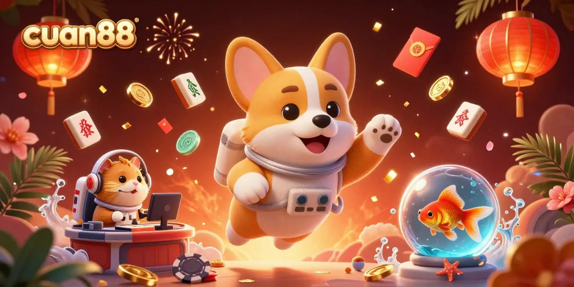 Gambarlah cuan88 saat corgi astronot beraksi di kasino luar angkasa dengan koin emas dan chip poker.