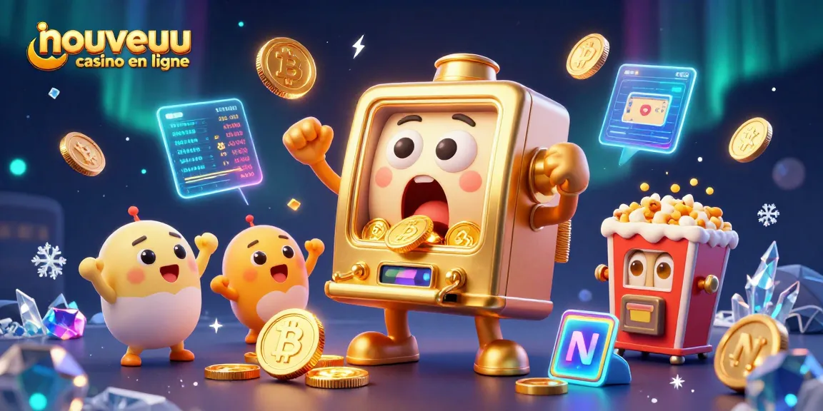 Jackpot festif de nouveau casino en ligne avec une machine à sous et des décorations dorées.