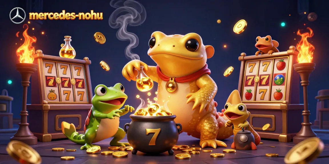 mercedes-nohu showcases a golden salamander converting base metals into gold coins amidst slot reels and golden tokens.