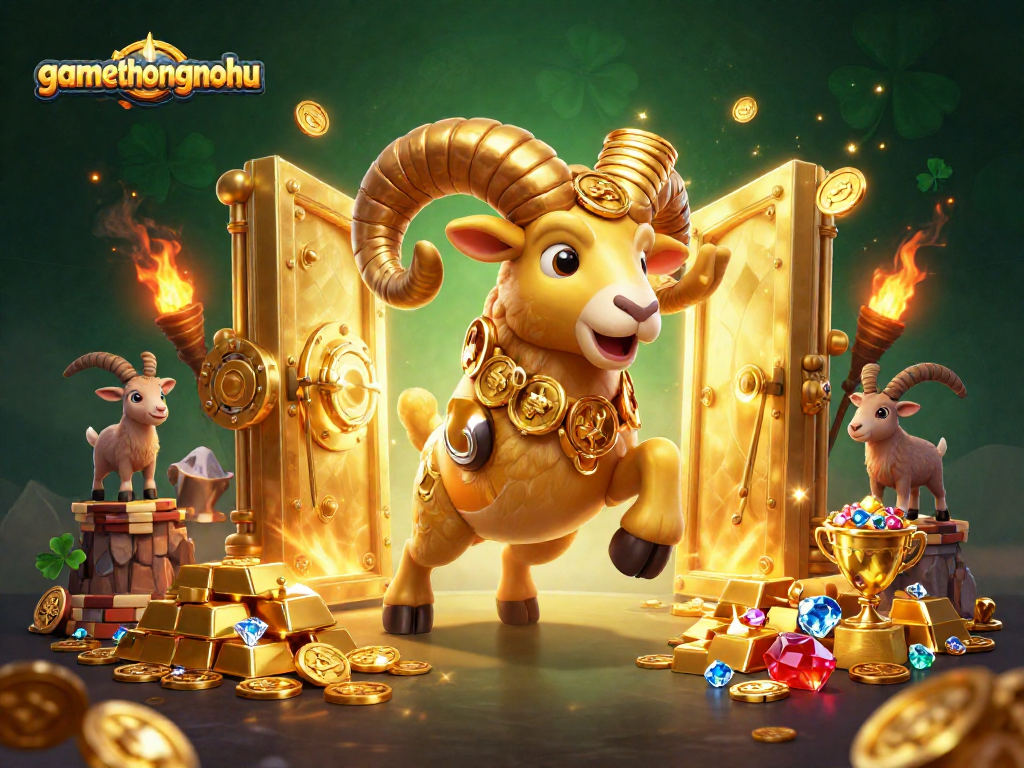 Experience massive wins in gamethuongnohu with exciting treasure-filled scenes featuring a golden ram!