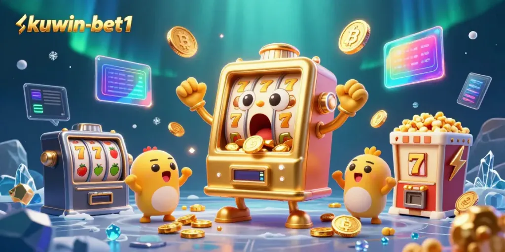 Experience jackpots at kuwin-bet1 with a dynamic slot machine scene celebrating big wins and bonuses.