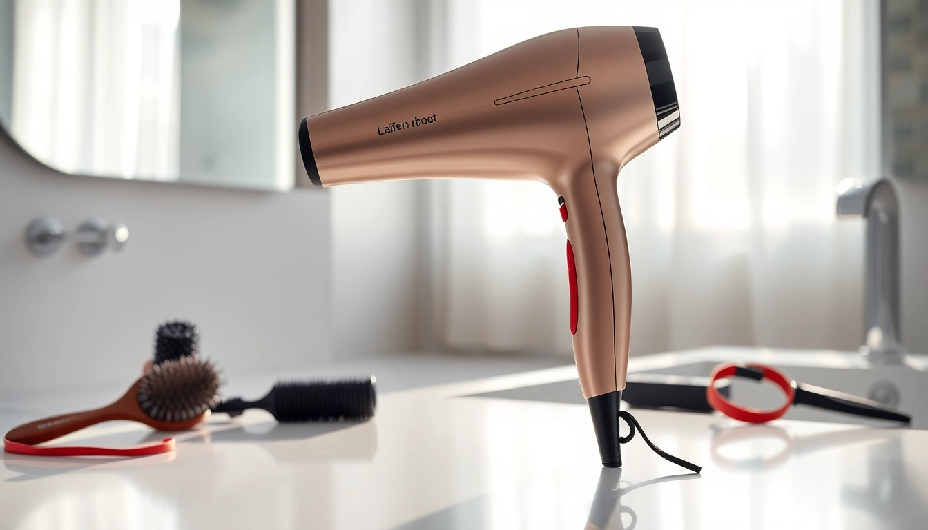 Showcase the Laifen hair dryer on a stylish countertop with complementary accessories.
