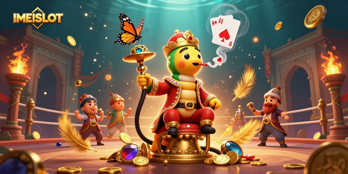 Experience the thrill of IMEISLOT with a dynamic 3D scene of a caterpillar hookah-master and casino elements.