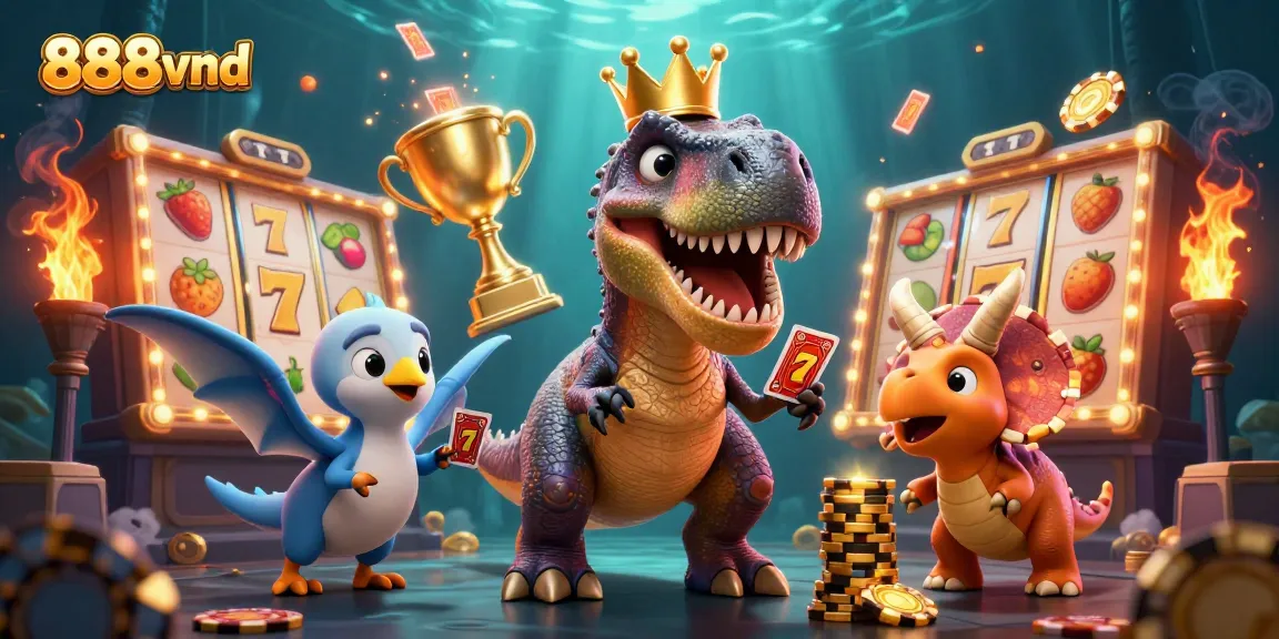 Experience thrilling fun at 888vnd with a colorful casino scene featuring dynamic characters and games.