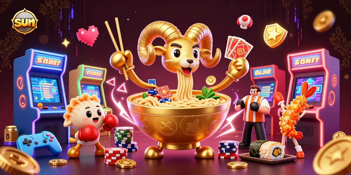 Engaging sun-themed gambling scene with vibrant characters and arcade game elements.
