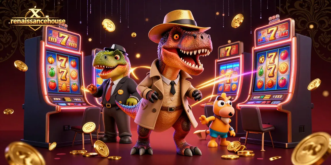Renaissancehouse mempersembahkan ilustrasi menarik dengan velociraptor dan kasir slot, seru menang jackpot!