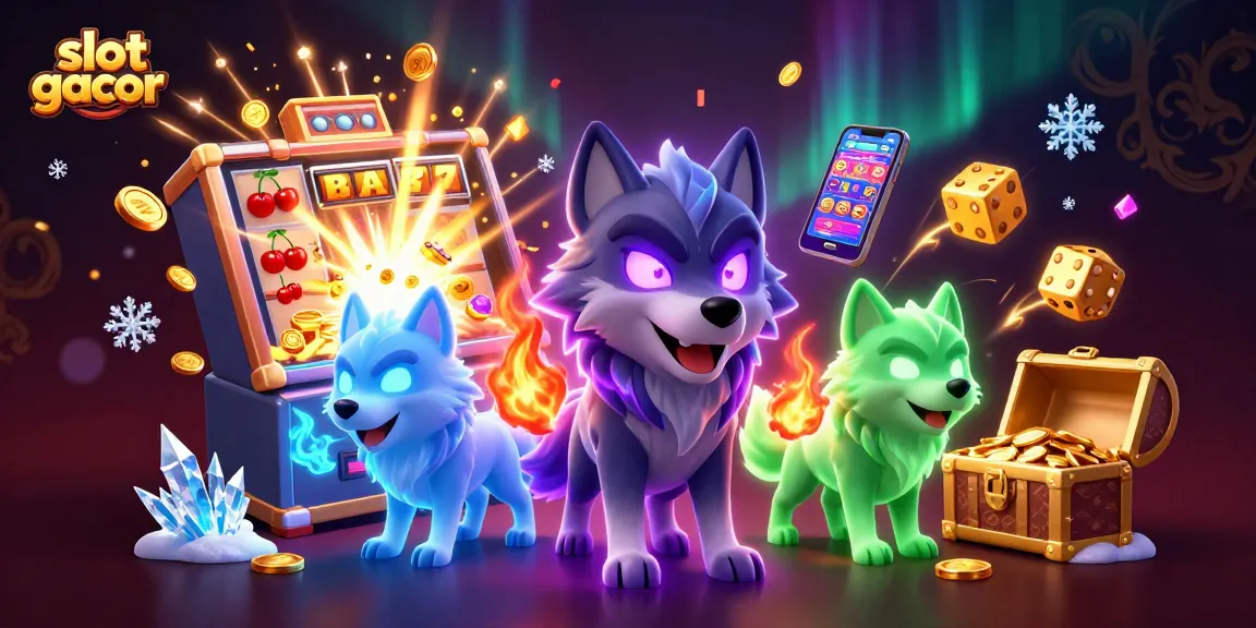 Winners celebrate slot gacor victories with vibrant symbols and energetic slot machine graphics.