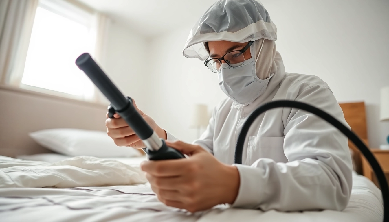 Expert bed bug removal treatment by a professional pest control technician in a clean environment.